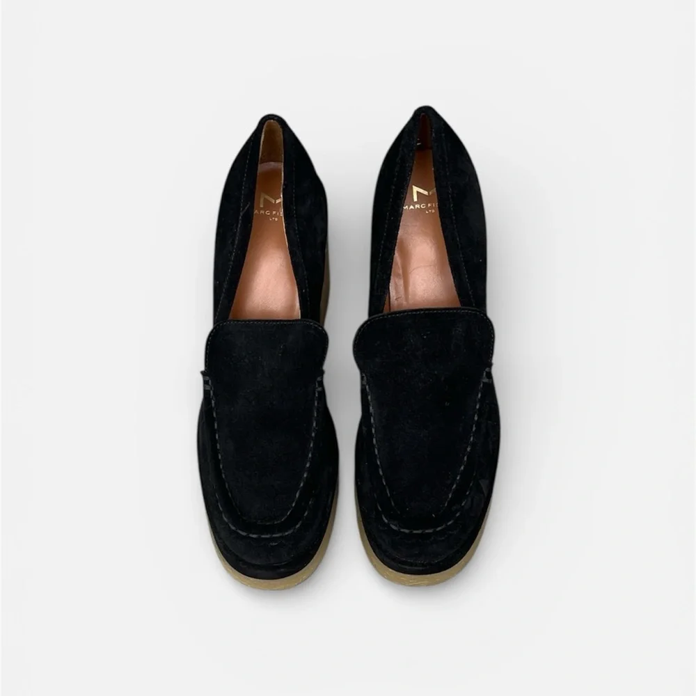 Marc Fisher Lina Slip On Suede Platform Loafer in Black Size 8 1/2